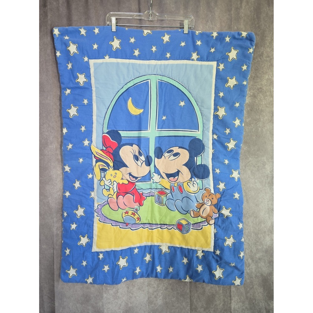 Baby Mickey Minnie Mouse Nursery Quilt Comforter Blanket Night Stars VTG  90s